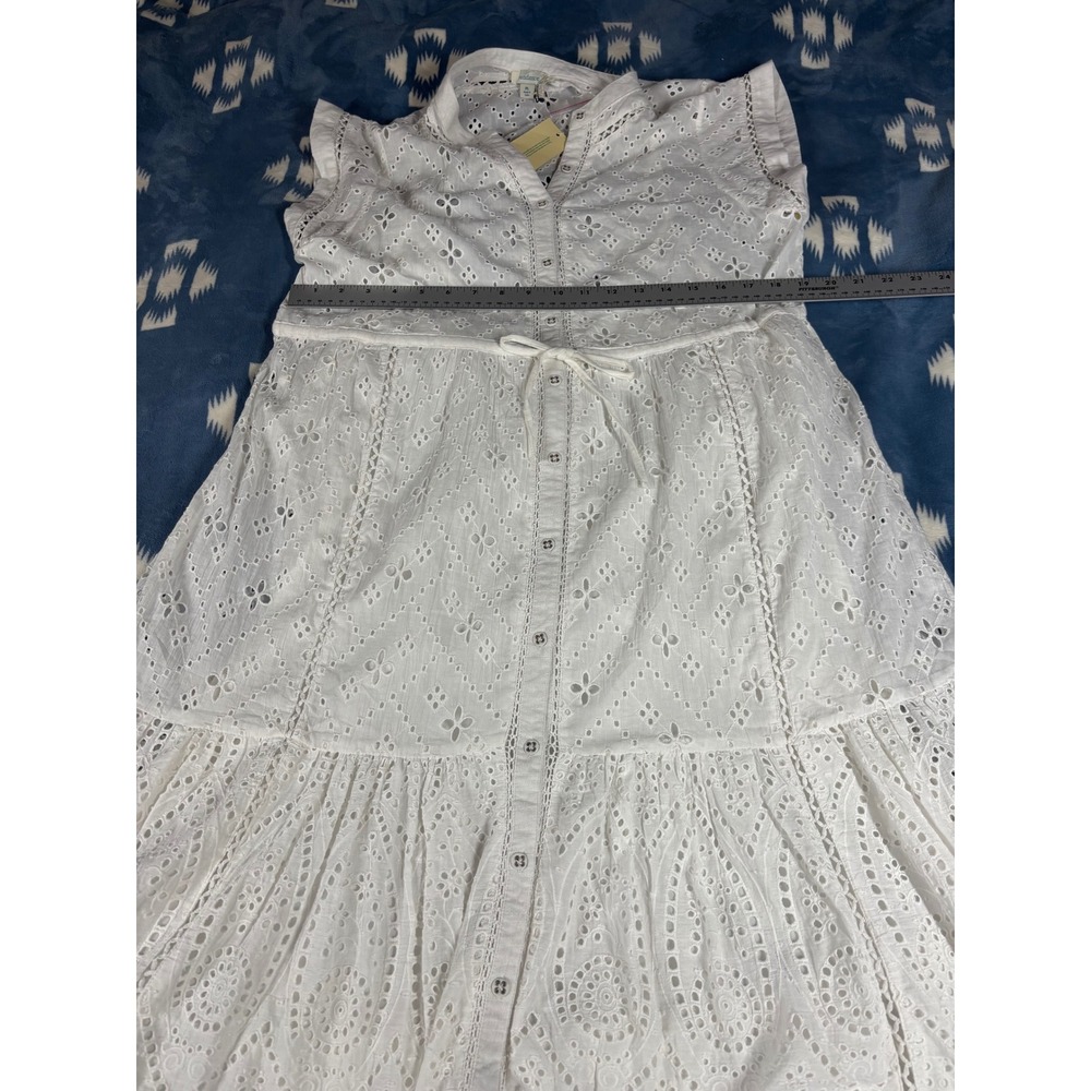 Sundance White Eyelet Lace Tiered Midi Dress Sleeveless Button Front Boho New - Picture 3 of 12